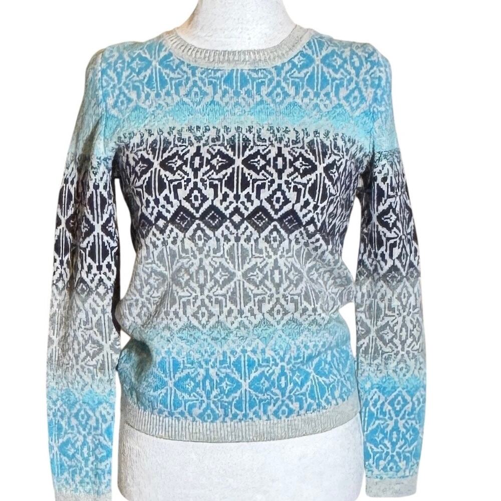 Talbots Nordic Nights Fair Isle Crewneck Sweater Sz Small Petite Lambswool Blend